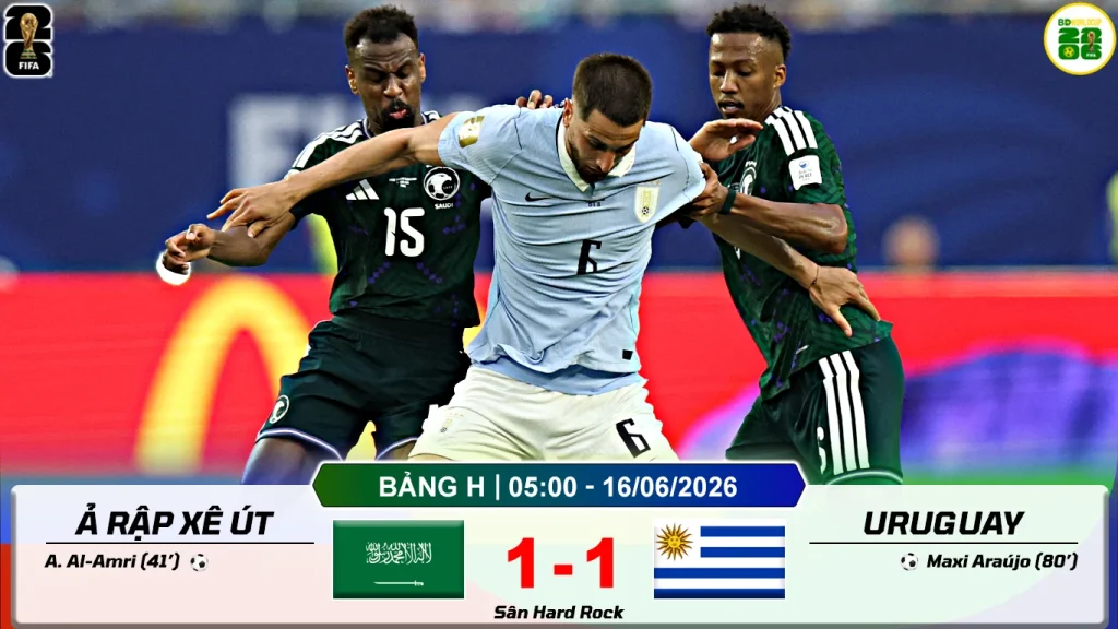 Ả Rập Xê Út 1-1 Uruguay
