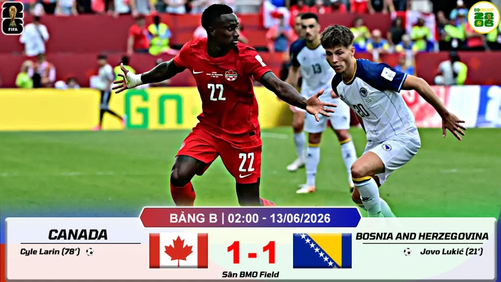 Kết Quả Lượt Trận Thứ Nhất Bảng B World Cup 2026 Canada 1-1 Bosnia-Herzegovina