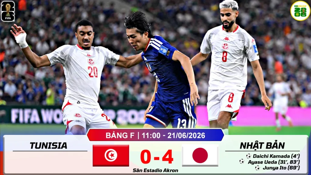 Tunisia 0-4 Nhật Bản